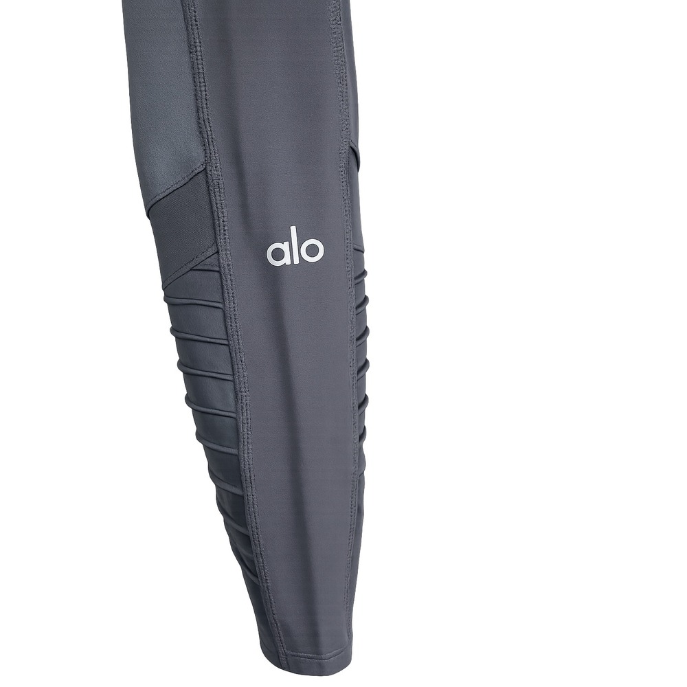 Alo Yoga High Waist Moto Leggings Gray Ribbed Panel Athletic Yoga Pants Size S - Picture 4 of 9